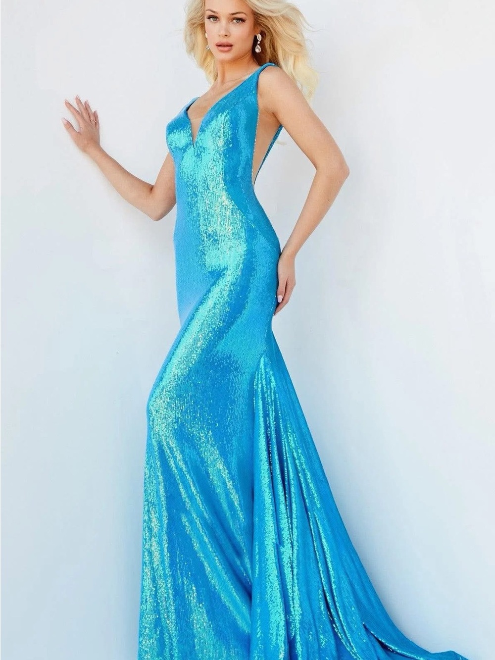 Jovani Shimmering Turquoise Sequin Mermaid Gown
